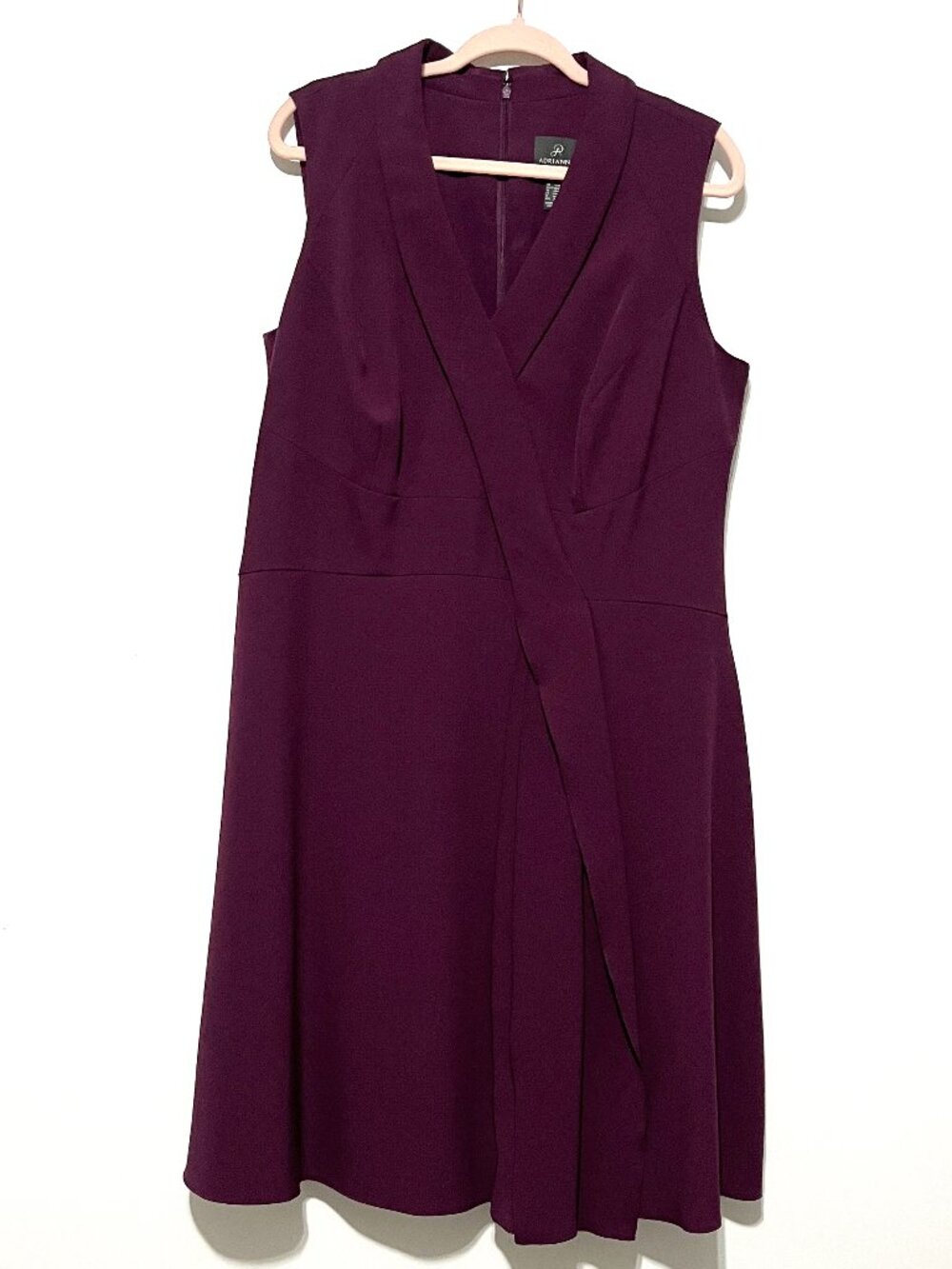 Adrianna Papell A Line Crepe Dress 14W Purple Flared Office Secretary Layered